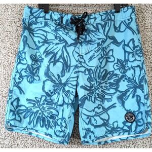 Lost At Sea Swim Surf Trunks Mens 35x10 Blue All Over Print Rip Stop Drawstrings